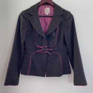 NANETTE LEPORE Plaid Wool Blend Blazer w/Bow Sz 6